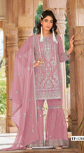 Anaita Pink Nylon Organza Suit With Embroidery & Mirror Work