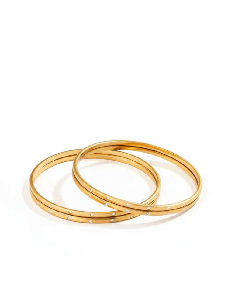 NVR Women Set of 4 Gold Plated Handcrafted CZ Studded Bangle
