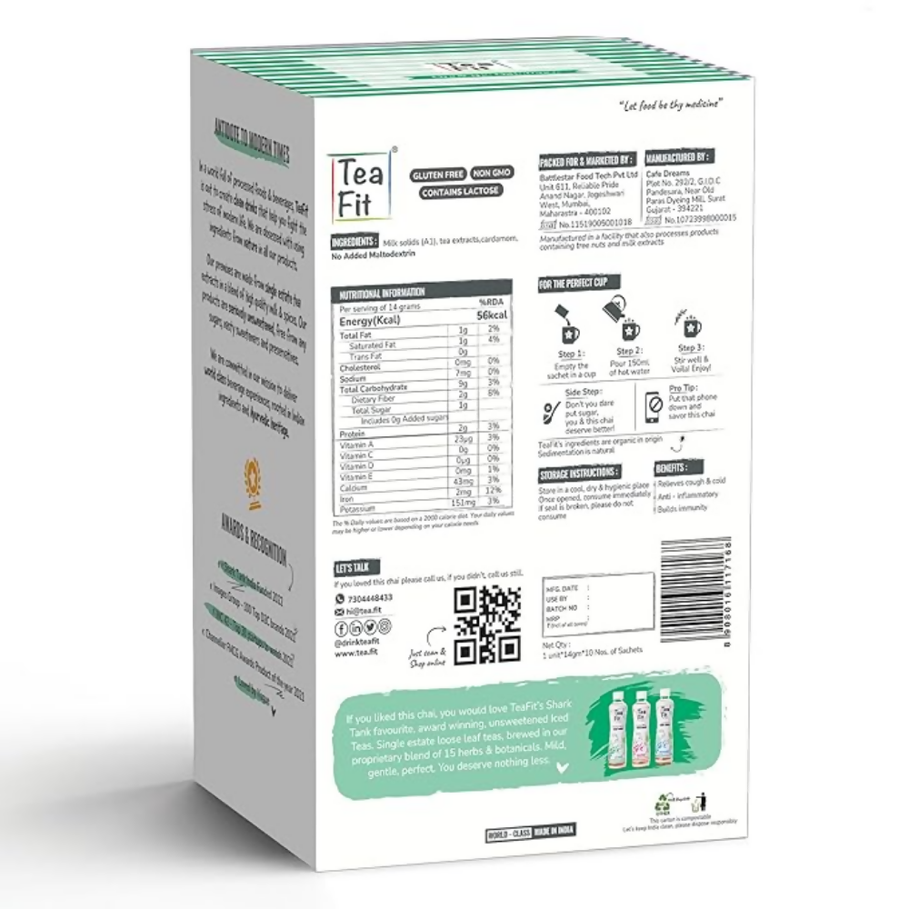TeaFit Premium NO SUGAR Instant Cardamom Tea Premix