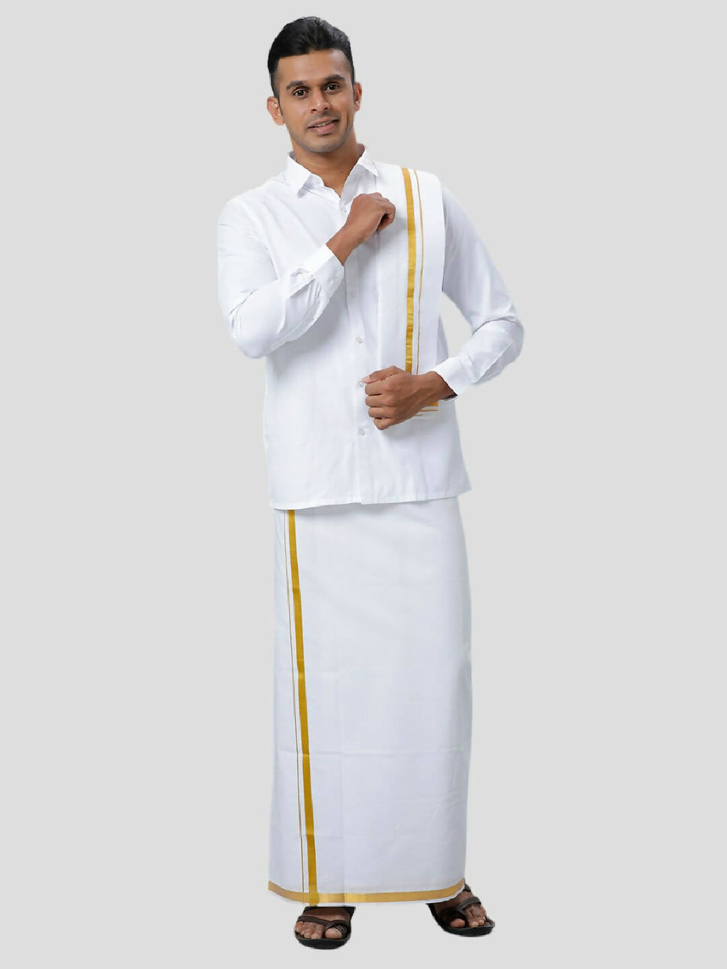Ramraj Cotton Mens 3/4 Poly Cotton ( 3*1 ) Dhoti, Towel - White
