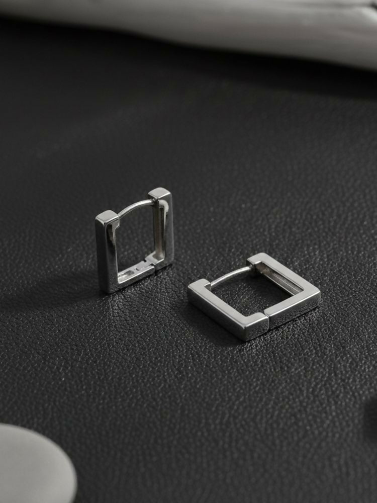 NVR Men's Silver Plated Geomatric Shaped Hoop Earrings