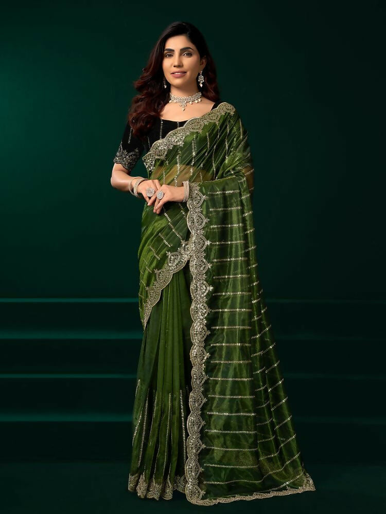 Joban Fashion Green Net Party Wear Sarees