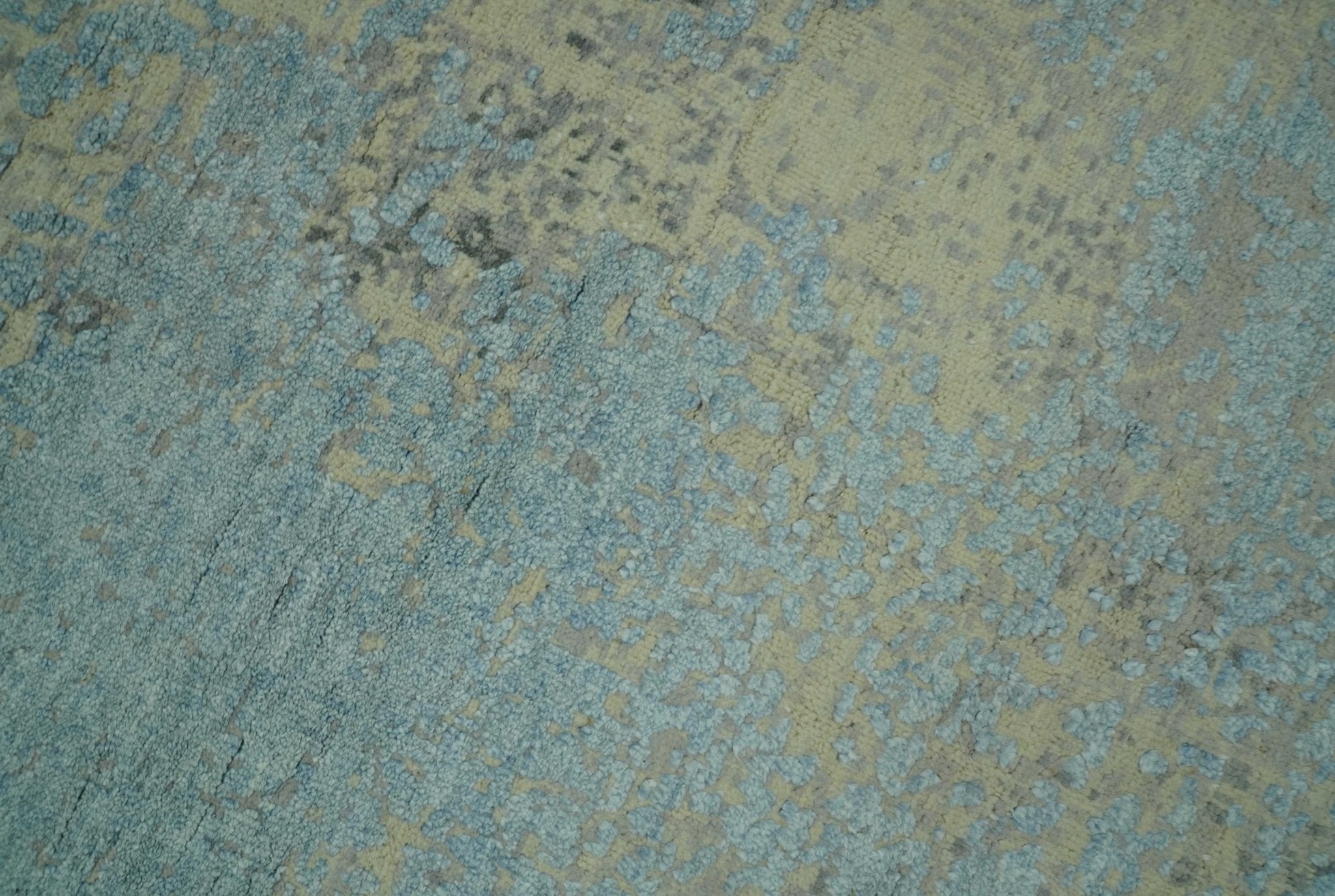 Abstract Design Blue, Beige And Gray 8x10 Hand Knotted Wool and Bamboo Silk Rug
