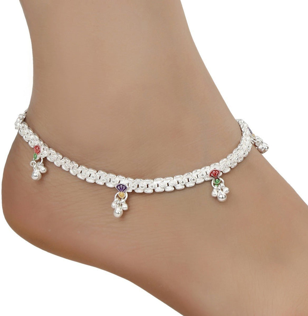 AanyaCentric Silver Plated White Metal Payal Indian Traditional Ethnic Fashion Imitation Jewellery Foot Chain