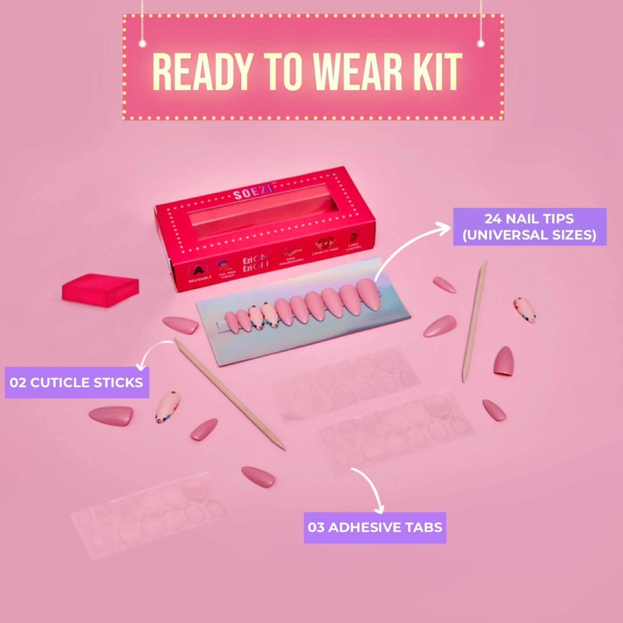 SOEZI Ballsy Blues Reusable Press On Nails - Ready To Wear Kit