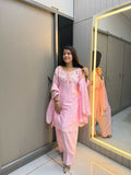 Anaita Baby Pink Crape Readymade Kurti Set with Beads Sequence Work
