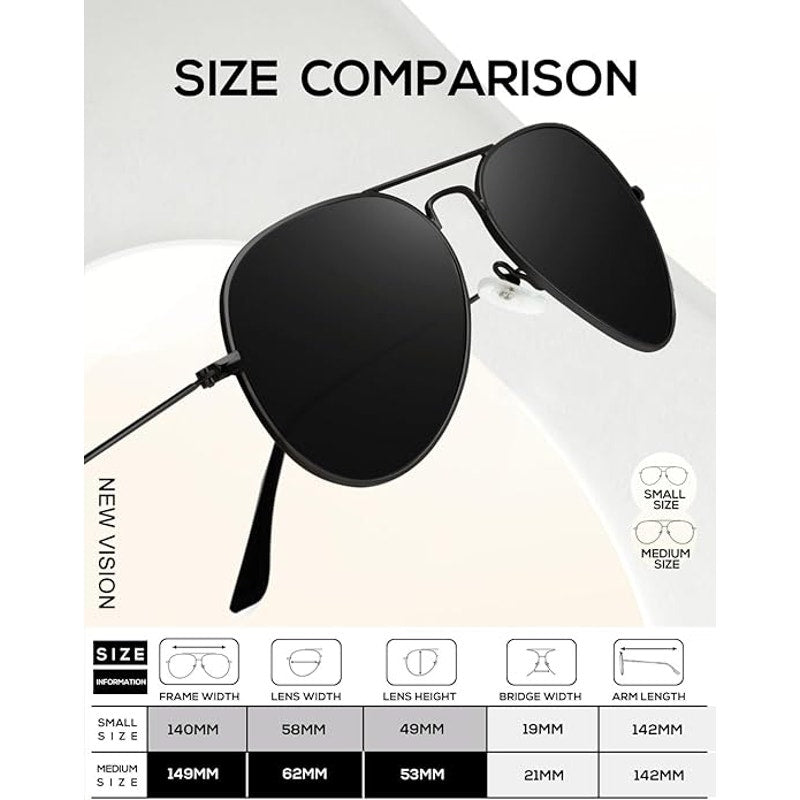 New 3-Pack Kaliyadi Mens Black Brown Gray Classic Aviator UV Blocking Sunglasses