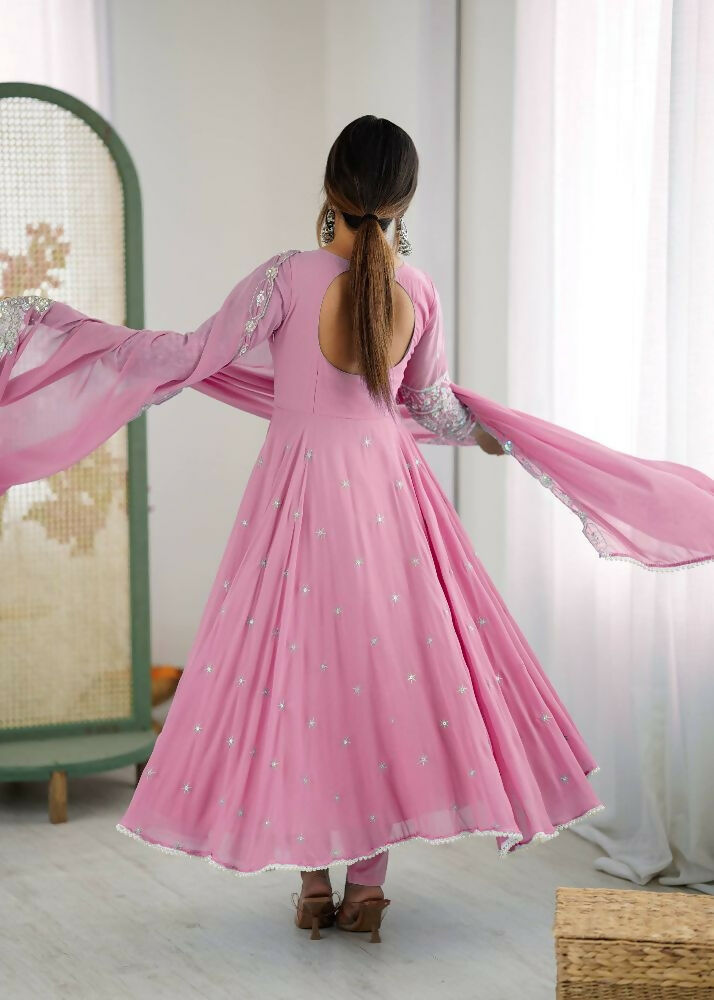Teeya Creation Baby Pink Color Faux georgette Embroidery Work Wedding Wear Gown