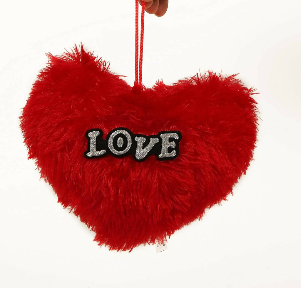 Tied Ribbons Valentine Gift With Heart Shape Pillow Fur Cushion (Red)