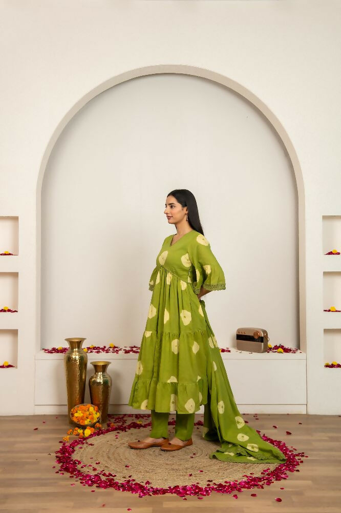 Joban Fashion Green Tie & Dye Cotton Suit Set