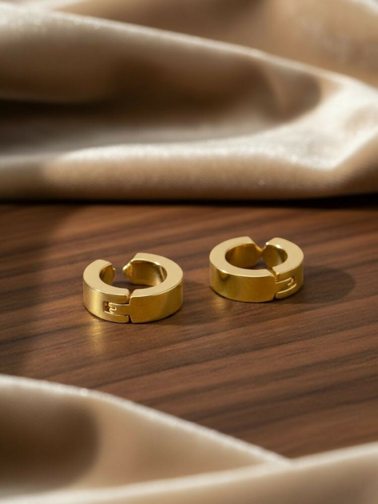 NVR Men's Gold Plated Hoop Earrings