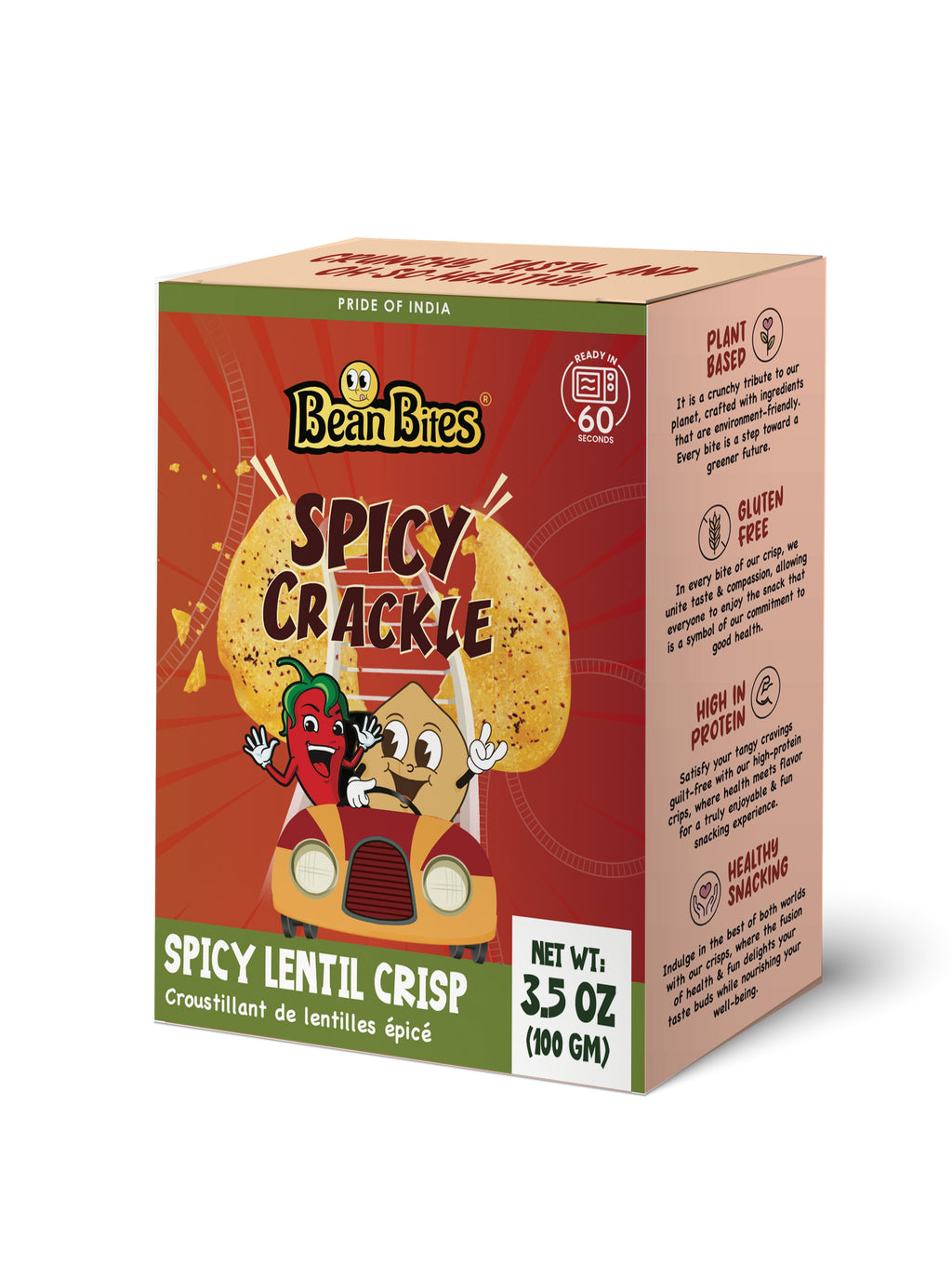 Bean Bites | Spicy Crackle Lentil Crisp 3.53 oz (100 g) | Round Crunchy Bites