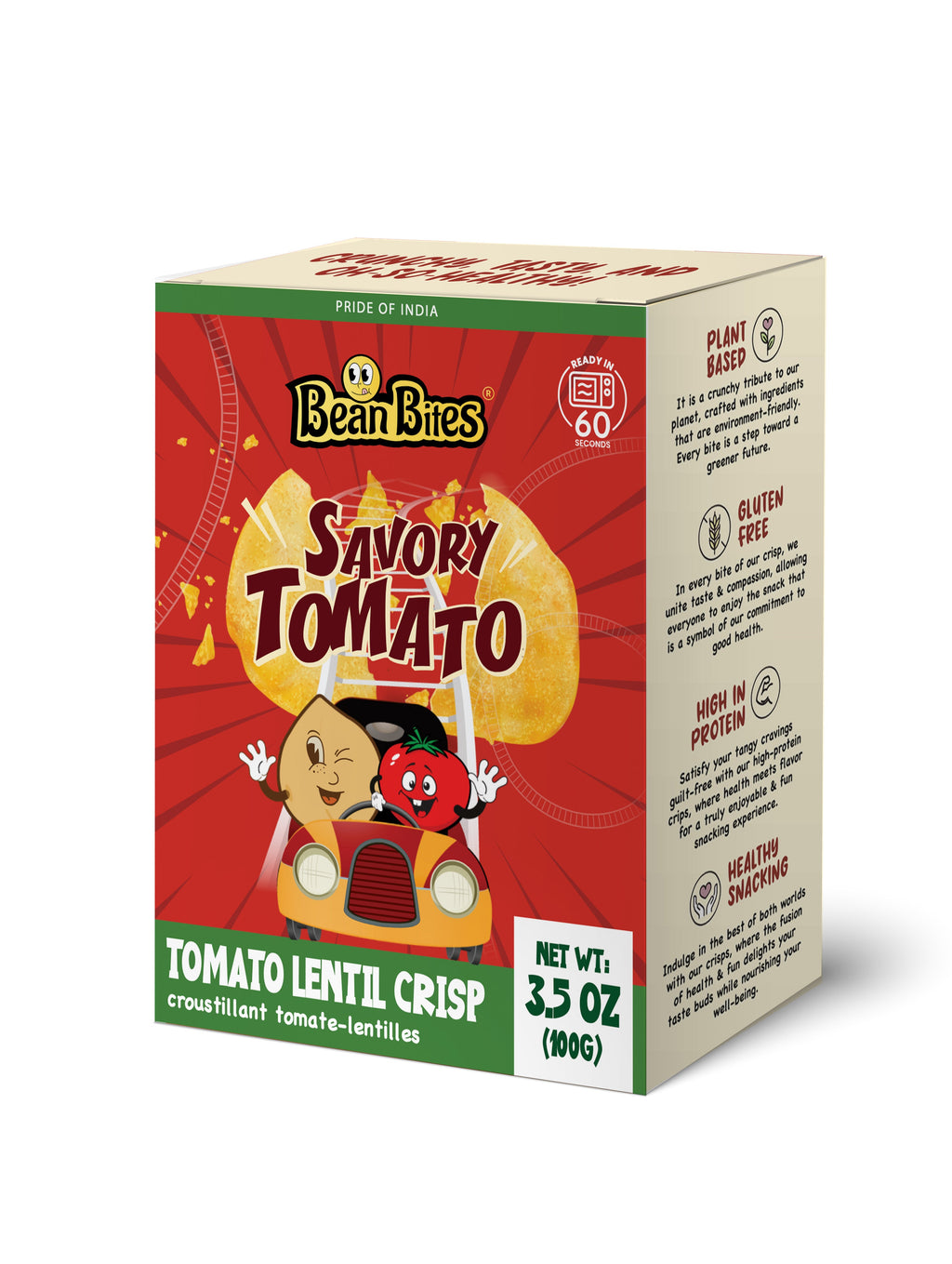 Bean Bites | Savory Tomato Lentil Crisp 3.53 oz (100 g) | Round Crunchy Bites