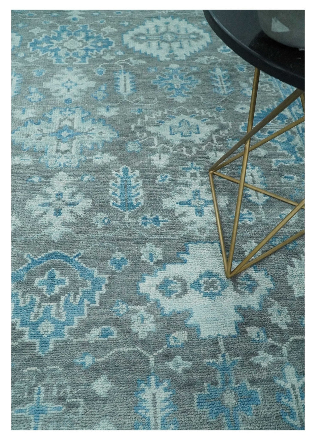 Antique Gray and Blue Hand Knotted 8x10 Oushak Turkish Wool Area Rug