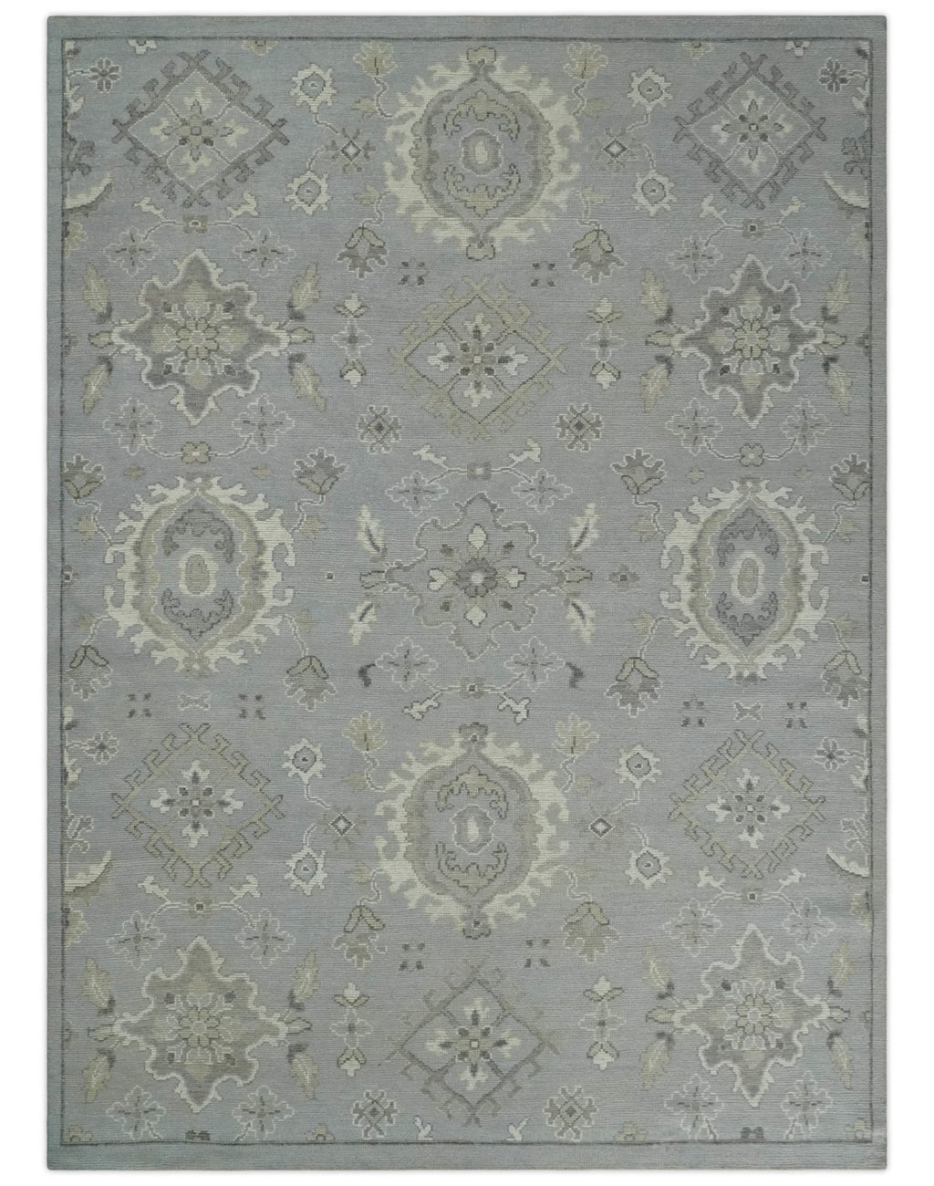 Antique Muted Silver Rug 8x11 Hand Knotted Turkish Silver, Beige and Brown Traditional Antique Persian Low Pile Area Rug