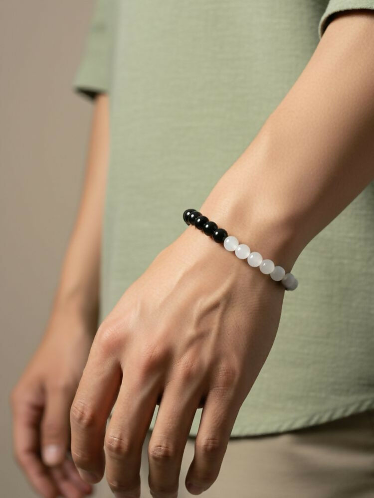 NVR Black & White Crystal Beaded Bracelet for Men & Women