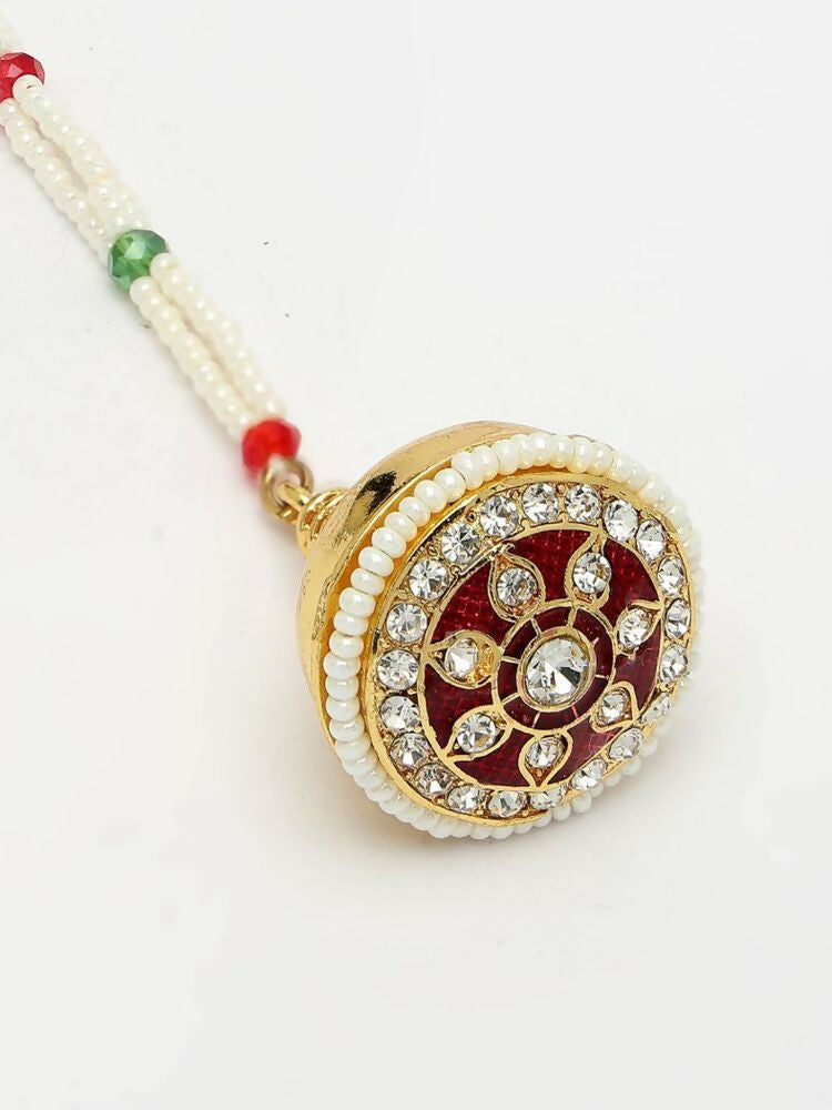 NVR Women Gold Plated CZ Stone Borla Maang Tikka