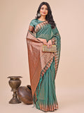 Anaita Green Linen Cotton With Jacquard Work And Zari Weaving Saree With Blouse