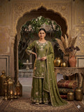 Stylish Designer Stitched Green Pure Viscose Crepe Embroidery Hand Work Stitched Sharara Suit - Anbazaar