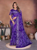 Aastha Fashion Purple Pure Dola Silk Handmade Original Bandhej Saree