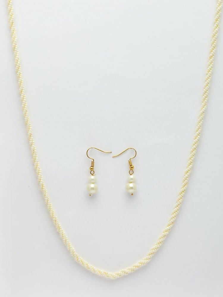 NVR Women Gold Plated White Pearl Necklace With Earrings