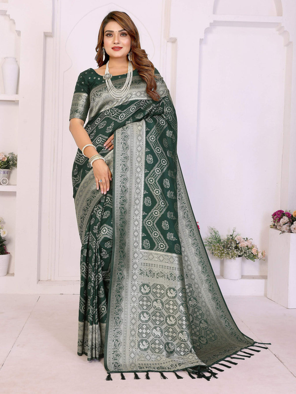 Aastha Fashion Green Georgette Silk Leheriya With Elegant Zari Weaving Saree