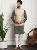 Sojanya Men Green Ethnic Motifs Kurta with Churidar with Nehru Jacket