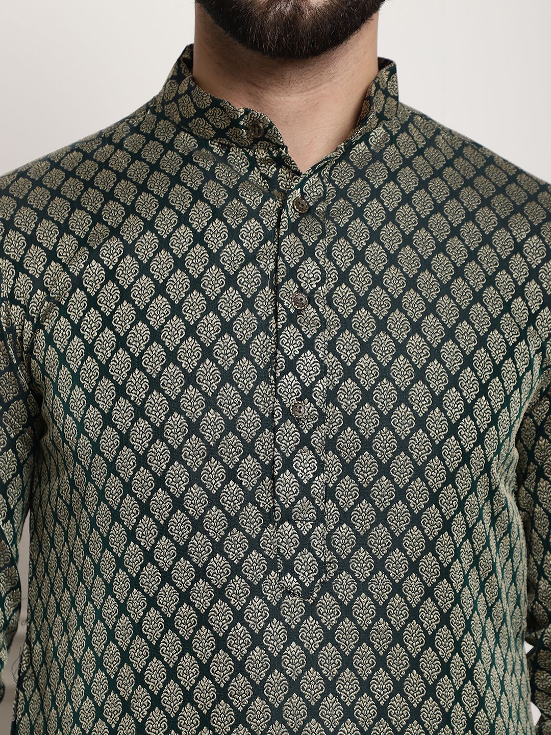 Sojanya Men Green & Beige Jacquard Silk Kurta