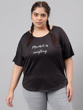 MKH Plus Size Typography Printed Dri-FIT Relaxed Fit Drop-Shoulder Sleeves Gym T-shirt