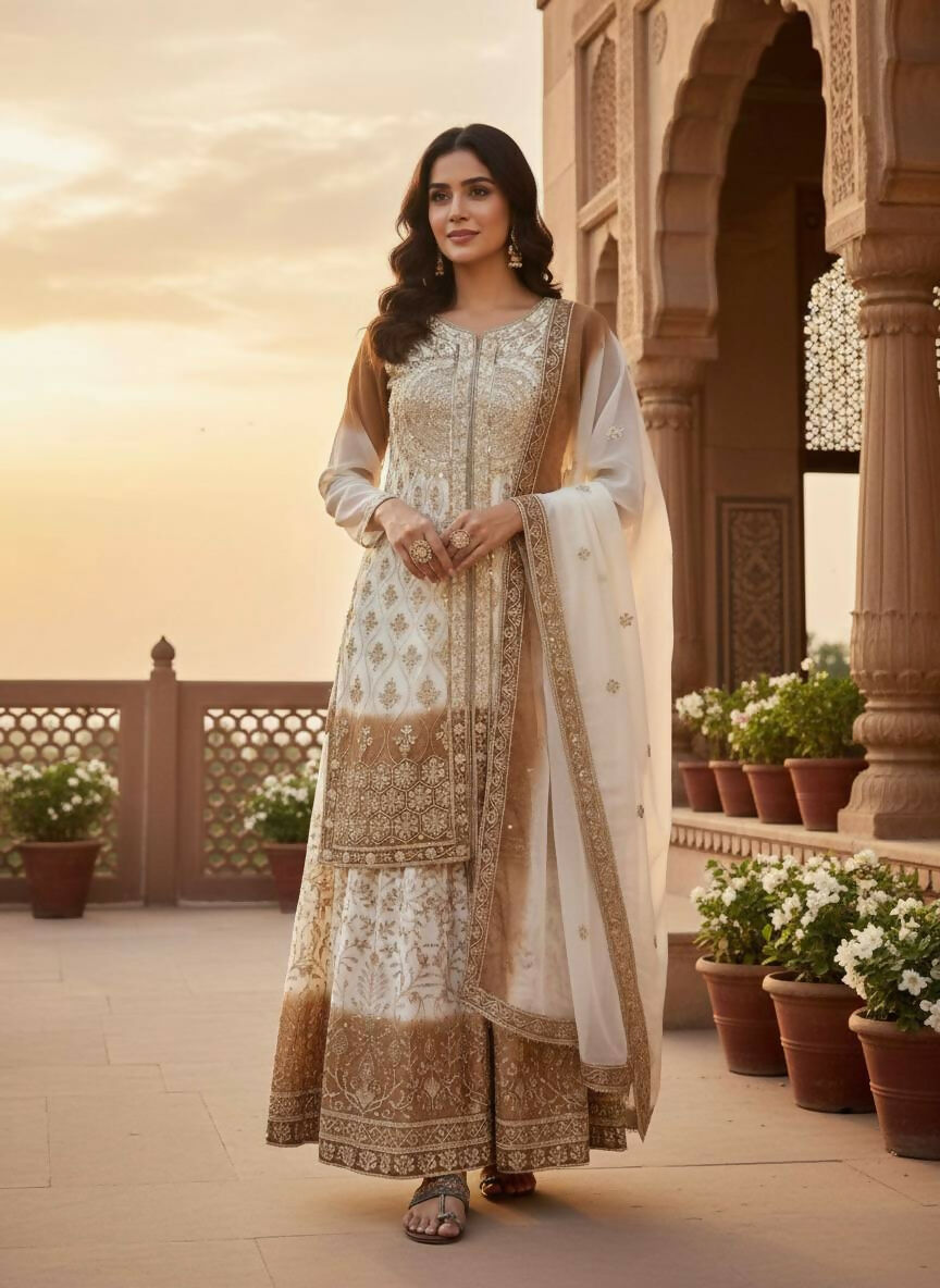 Teeya Creation Multi Color Star Georgette Heavy Embroidery Work Functional Wear Salwar Suit