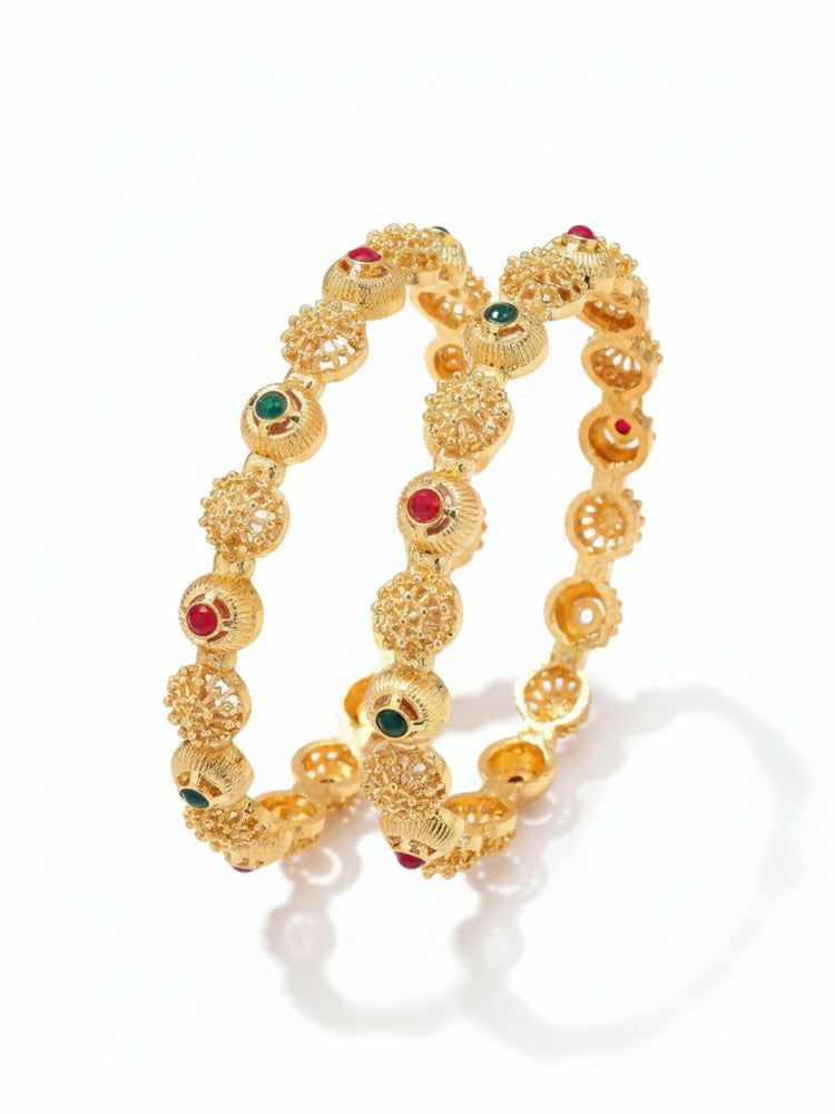 NVR Women Set of 2 Gold Plated Artificial Stone Bangle
