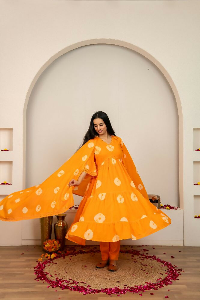 Joban Fashion Orange Tie & Dye Cotton Suit Set
