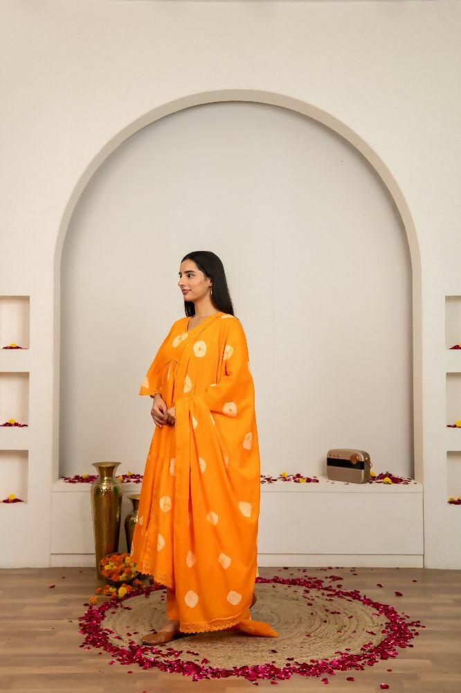 Joban Fashion Orange Tie & Dye Cotton Suit Set