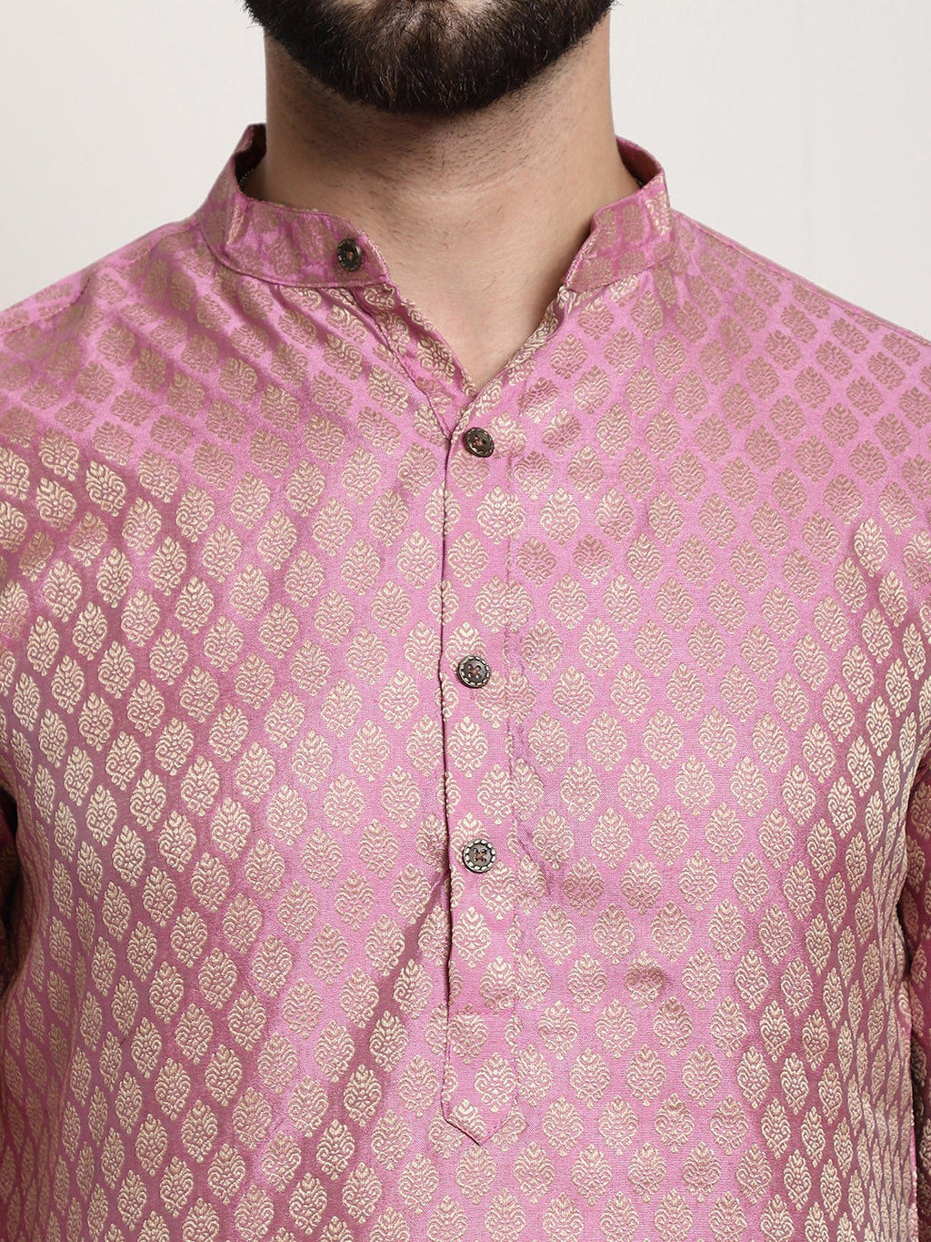Sojanya Men Pink & Off-White Woven Design Kurta with Churidar