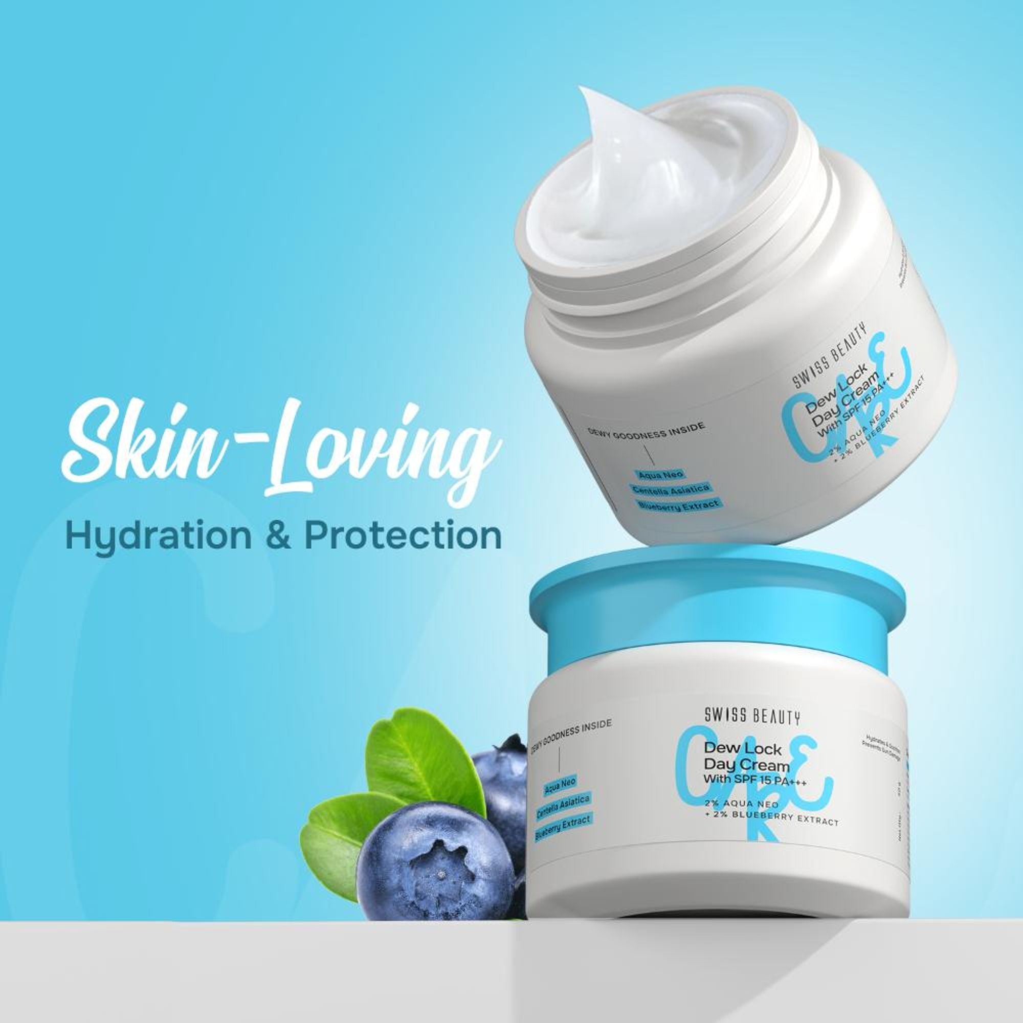 Swiss Beauty Care Dew Lock Day Cream With SPF 15+++ - 2% Aqua Neo & 2% Blueberry Extract