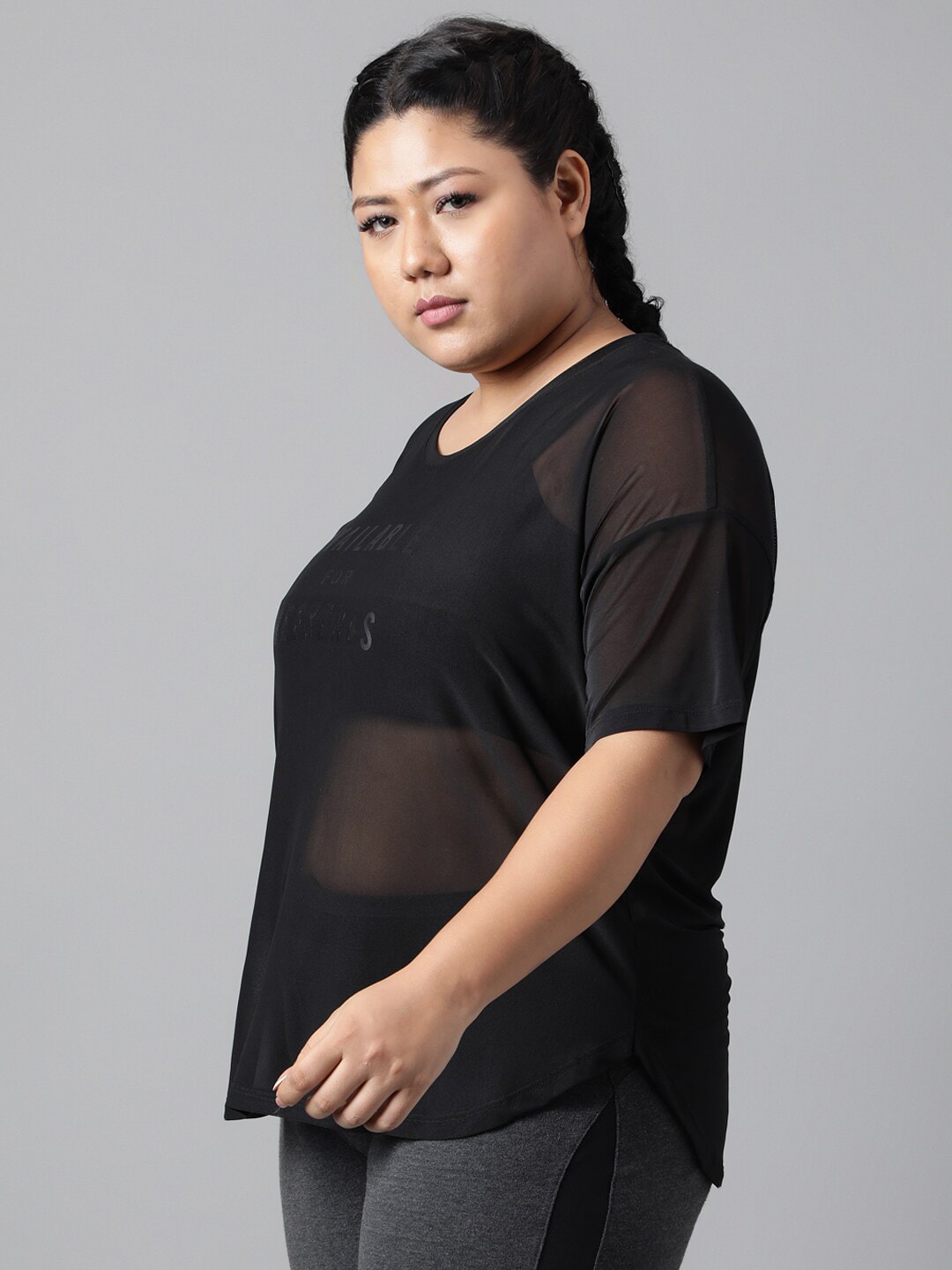 MKH Plus Size Typography Printed Dri-FIT Sports T-shirt