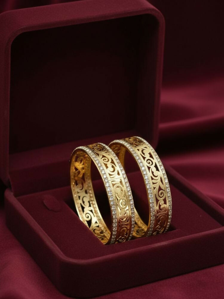 NVR Women Set of 2 Gold Plated CZ Stone Kada Bangle