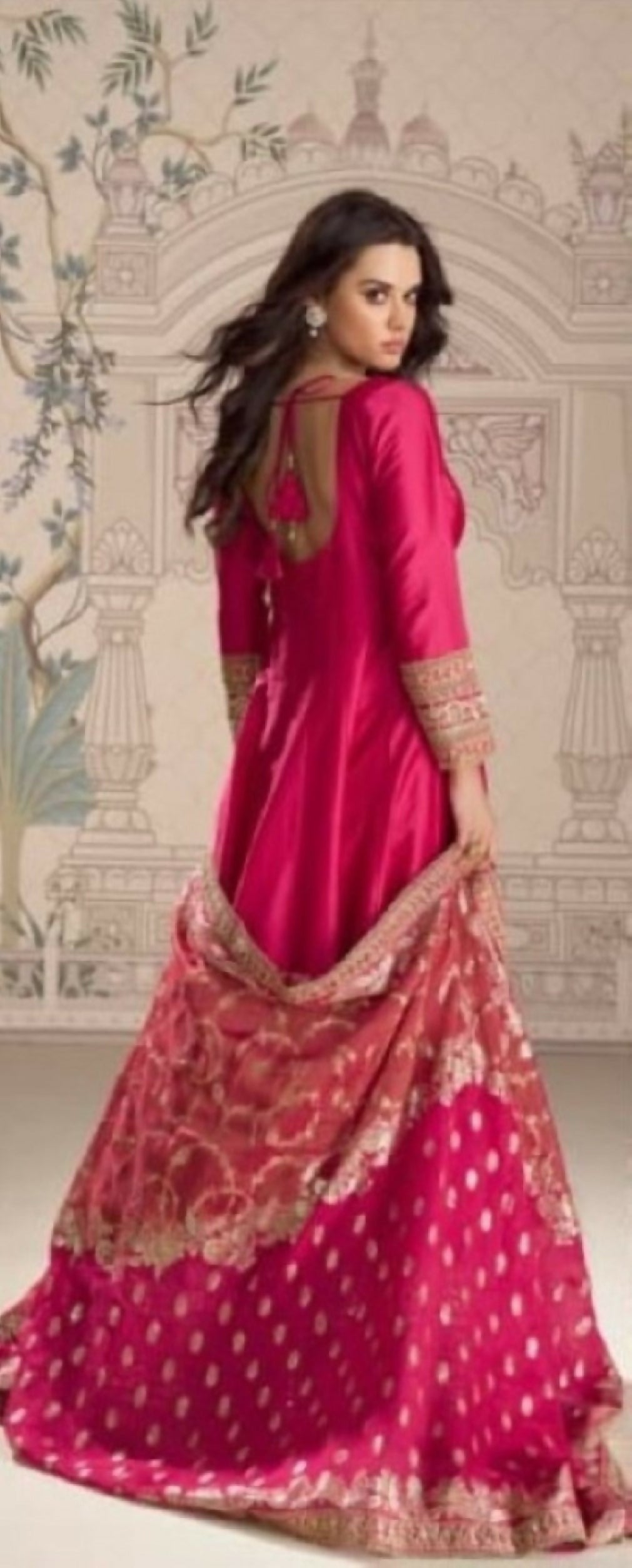 Anaita Red Vichitra Silk Anarkali Suit with Embroidery Sequins Work