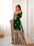 Lehenga Mart Designer Sharara Suit With Kurta, Sharara, Dupatta For Women-Green