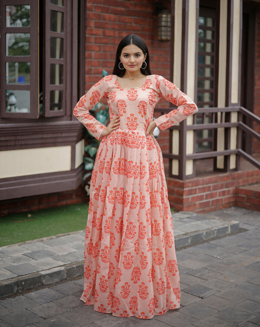 Aayaa Pure Chanderi Gown With Heavy Digital Print - Multi Color