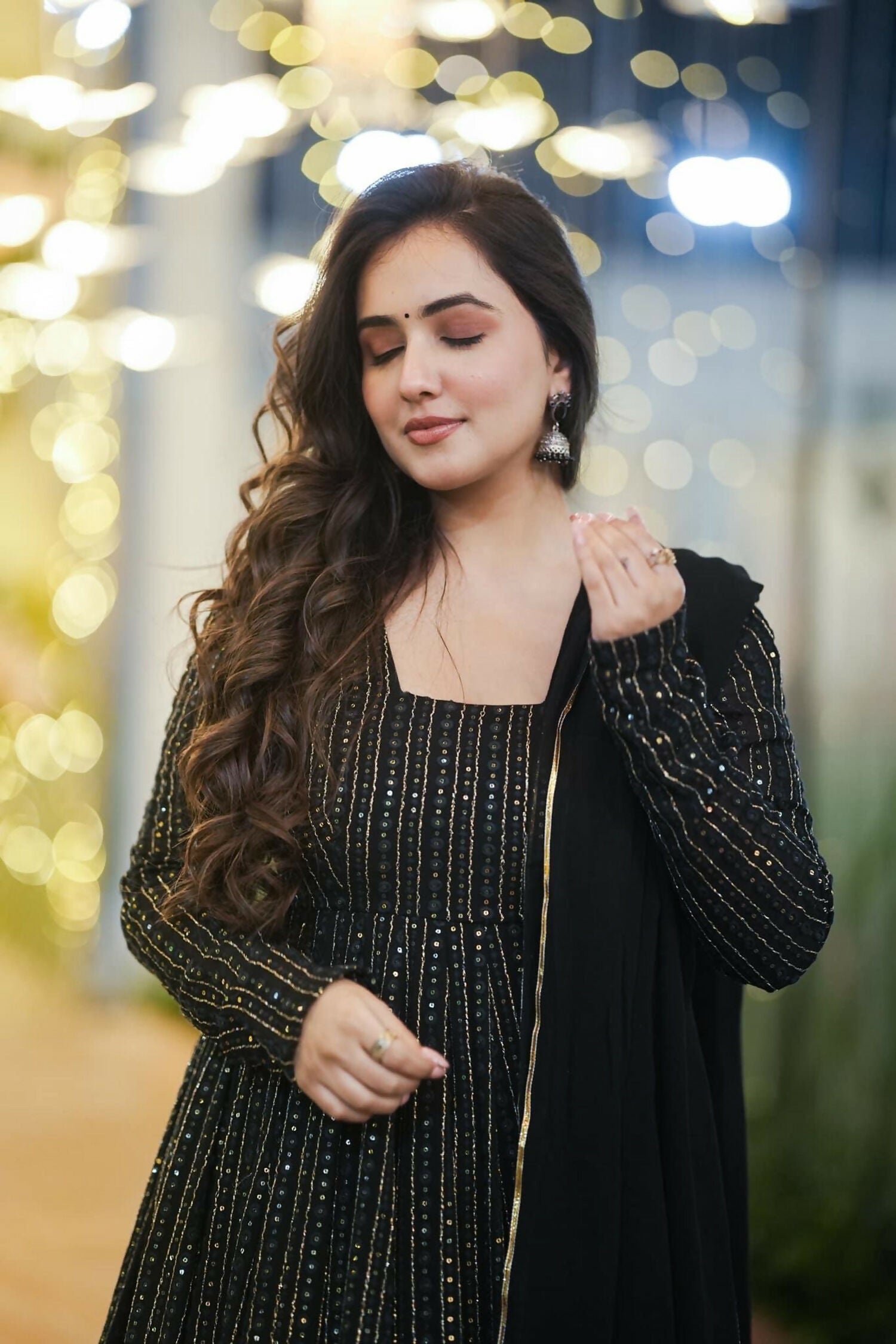 Aayaa Designer Embroidery Zari Sequins Work Faux Blooming Georgette Suit - Black