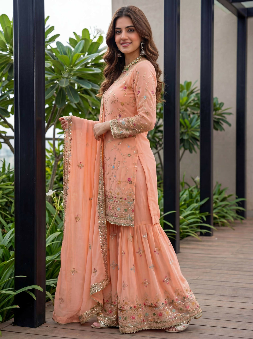 Joban Fashion Orange Georgette Embroidered Sharara Set