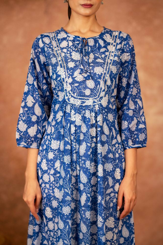 Joban Fashion Blue Floral Hand Block Printed Cotton Kurta Pant Set