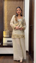Teeya Creation New Trendy Stylish Real Mirror Work With Lace Border White Kurta Set