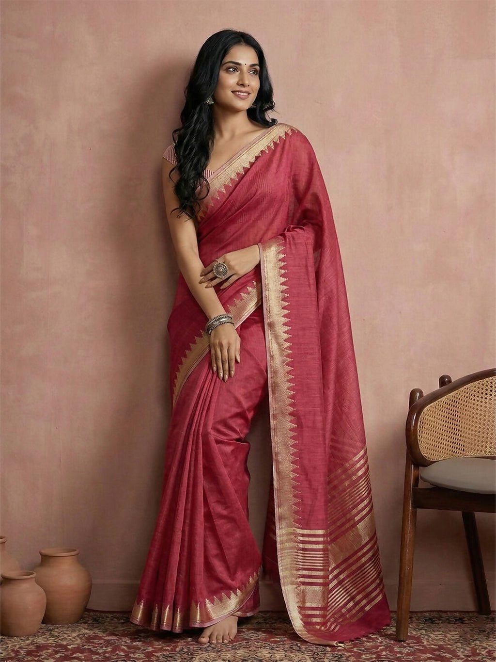 Shree Shyam Fashion Maroon Cotton Saree