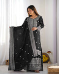 Joban Fashion Black Kurta Set Silk Sequins , Zari, Coding & Thread Embroidered work