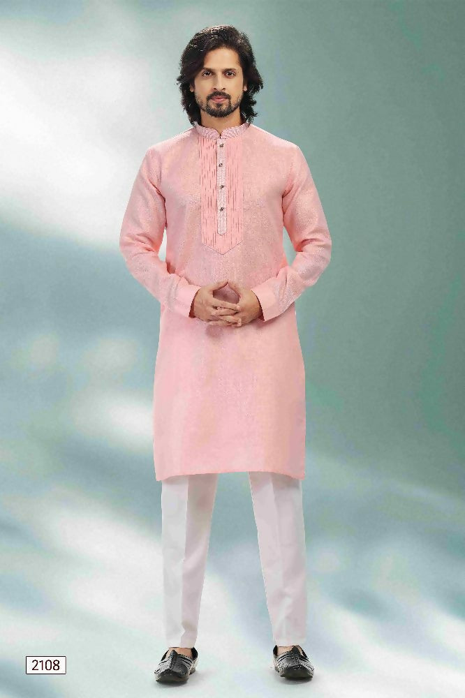 Raivat Ethnic Linen Cotton Pintux Work Kurta Pajama In Pink Colour
