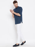 Even Apparels Blue Color Men's Pure Cotton Kurta With Band Collar