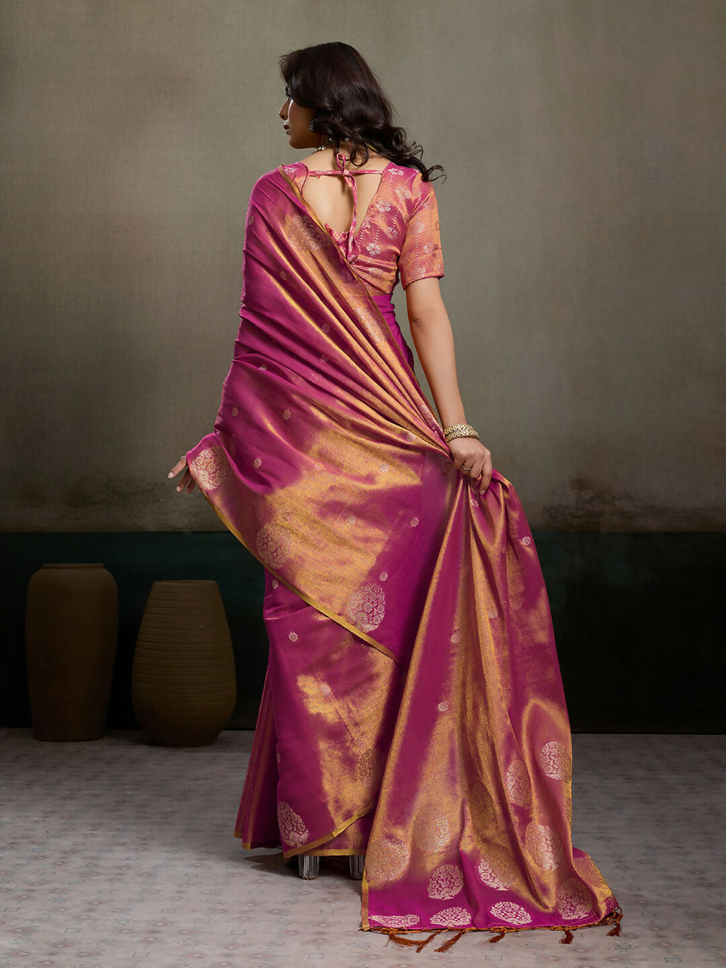 Shree Shyam Fashion Magenta Tissue Silk Saree