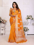 Aastha Fashion Yellow Soft Organza Silk Weaving Saree
